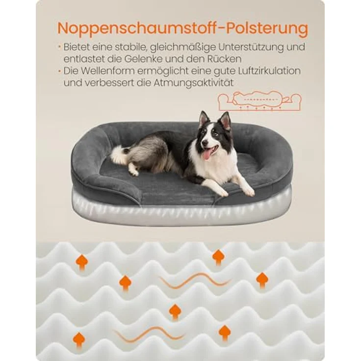 Feandrea Hundebett, Hundekissen, für große Hunde, 91 x 68 x 18 cm, orthopädisch, wasserdichte Innenschicht, erhöhte Ränder, Abnehmbarer, waschbarer Bezug, rutschfest, schiefergrau PGW282GN01 – Bild 4