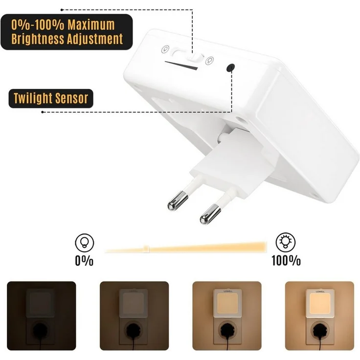 LQWELL LED Steckdosenleuchte Nachtlicht Steckdose Faltbar mit Dämmerungssensor, LED fest integriert, Nachtlampe Einstellbare Helligkeit, Automatisch Steckdosenlicht, Orientierungslicht Warmweiß, Bewegungsmelder, 1/2/3 Stück LED Nachtlicht Kinder – Bild 3