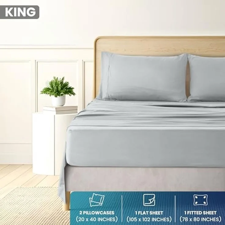 Utopia Bedding Bettwäscheset, gebürstete Mikrofaser, weiche Bettlaken für Kingsize-Bett, enthält 1 Bettbezug, 1 Spannbetttuch und 2 Kissenbezüge, tiefer Umschlag, Hellgrau – Bild 2
