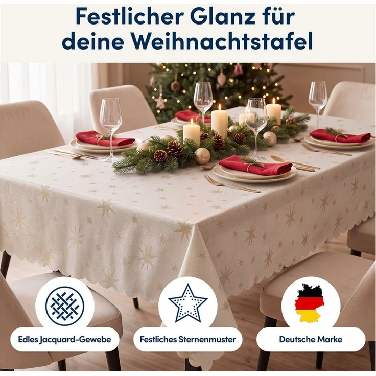 Stoffschmiede Tischdecke Weihnachten Sterne - Lurex Glanz - Versch. Größen & Farben, Lurex Glanz – Bild 2