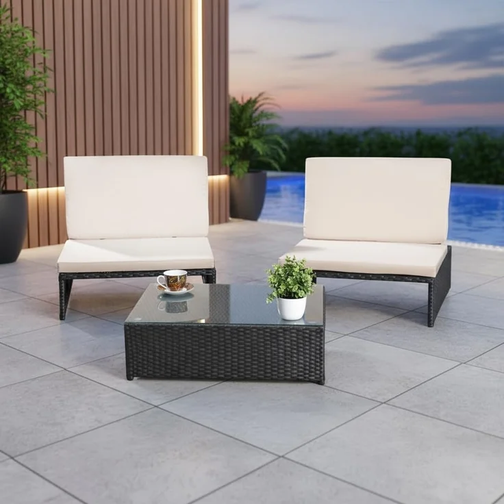 Lounge Sitzgarnitur Gartenset Gartenmöbel GartenSitzgruppe 2 Sessel Tisch Rattan – Bild 8