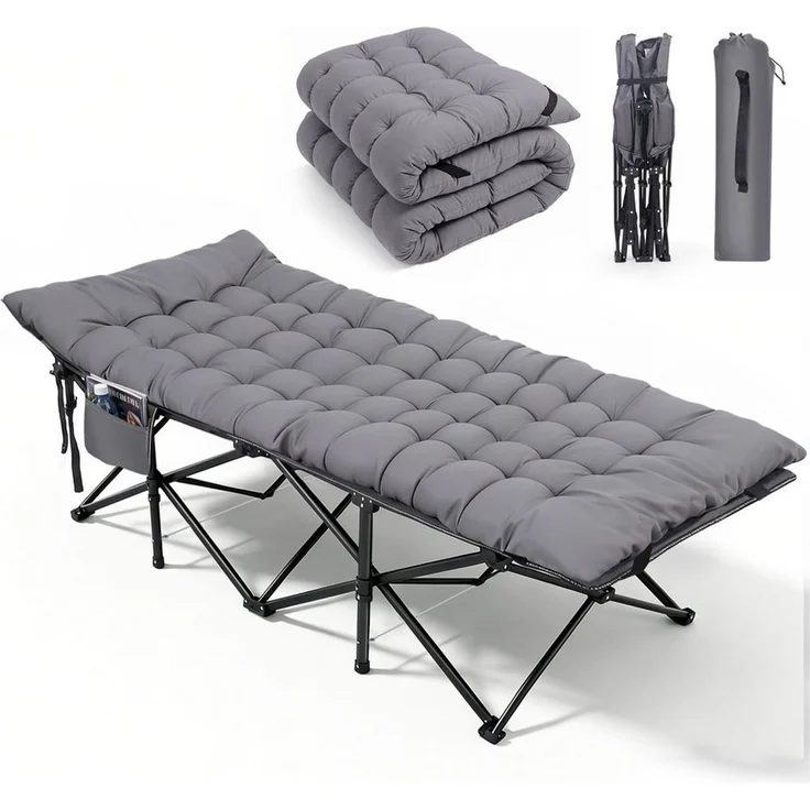 Sekey Klappbett 202 x 80 cm Extra Breit Feldbett XXL Campingbett Klappbar mit Matratze Faltbares Klappbett mit Seitentasche, 600D Oxford-Gewebe, bis 200 kg – Bild 1