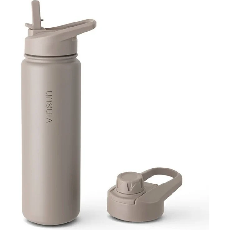 Vinsun Isolierflasche Edelstahl Trinkflasche 750ml Strohhalm - 2 Deckel Thermoflasche, BPA frei, doppelwandig, auslaufsicher, bruchsicher, geruchsneutral – Bild 4