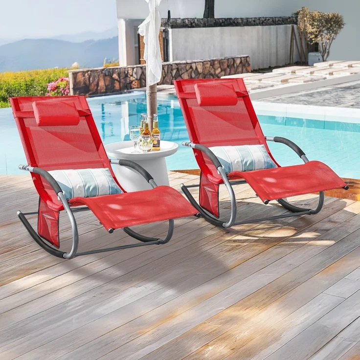 SoBuy OGS28-Rx2 Schaukelstuhl Garten 2er Set, Textilgewebe, Lackiert, Rot, 150 x 87 x 63 cm – Bild 2