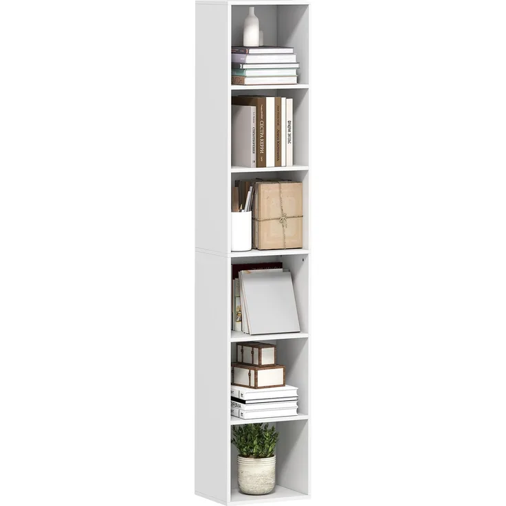 Platzsparendes Bücherregal mit 6 Regalen 30 x 24 x 159 cm Weiß, 30.0×24.0×159.0cm, Weiß, MELAYR