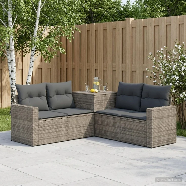 vidaXL Sofa Set 5 stk. Grau und Dunkelgrau Polyrattan und Stahl 3447858 – Bild 1