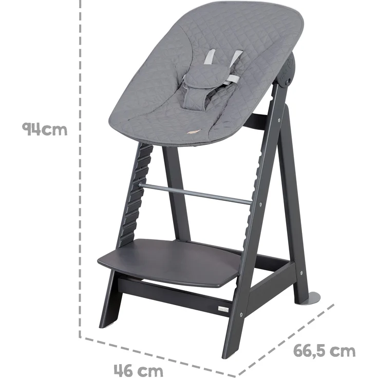 roba Born Up Babyhochstuhl - Set 2in1 inkl. Neugeborenenaufsatz 'roba Style anthrazit' - Mitwachsender Hochstuhl mit Liegefunktion - Ab Geburt - Anthrazit – Bild 3
