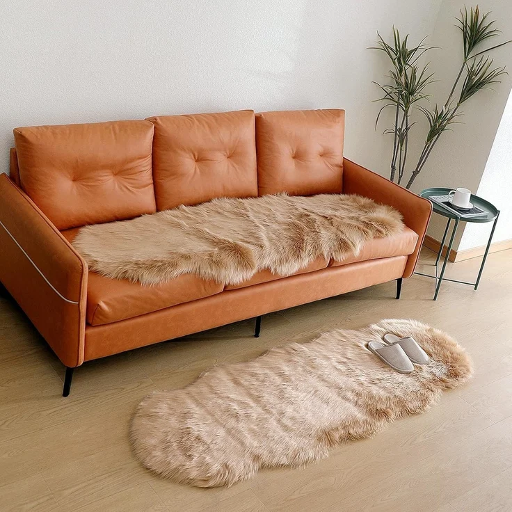 1 Stück Plüschteppich, flauschig, Nachttisch- & Schlafzimmer-Teppich, 40x60 cm, Hellbraun – Bild 6