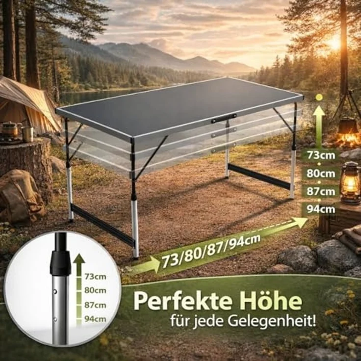 BigDean Klapptisch Stabiler Multifunktionaler höhenverstellbarer klappbarer Campingtisch (Packung, 1-St, Klapptisch), 4-fach Höhenverstellbar, 30kg Belastbar, 0,6qm Fläche – Bild 2