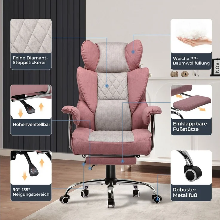 GTPLAYER Gaming-Stuhl Bürostuhl Gamer Stuhl gaming stuhl Schreibtischstuhl Chefsessel, mit Taschenfeder-Lendenwirbelstütze, breiter Büro-Computersessel – Bild 4