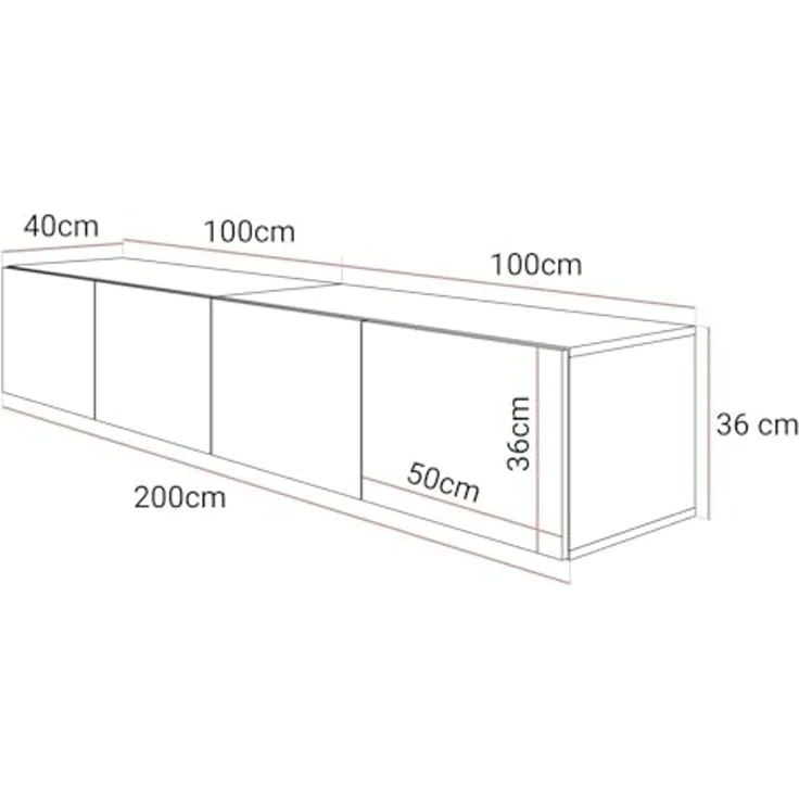 Lookway TV-Schrank COLGANTE KASCHMIR GLOSS 200 cm Hängeschrank mit Led Beluchtung (2x TV-Schrank) Breite: 200 cm – Bild 7