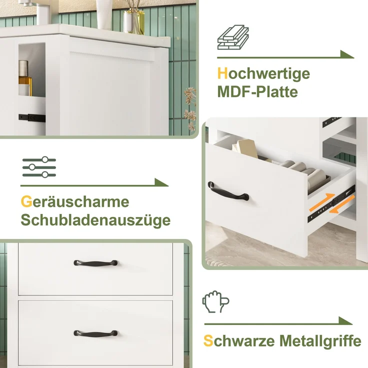 61 x 47 x 83 cm, freistehendes Waschbecken, komplett lackiert, drei Schubladen, geräuschlose Auszugsschienen, einteiliges Keramikbecken, weiß. – Bild 8
