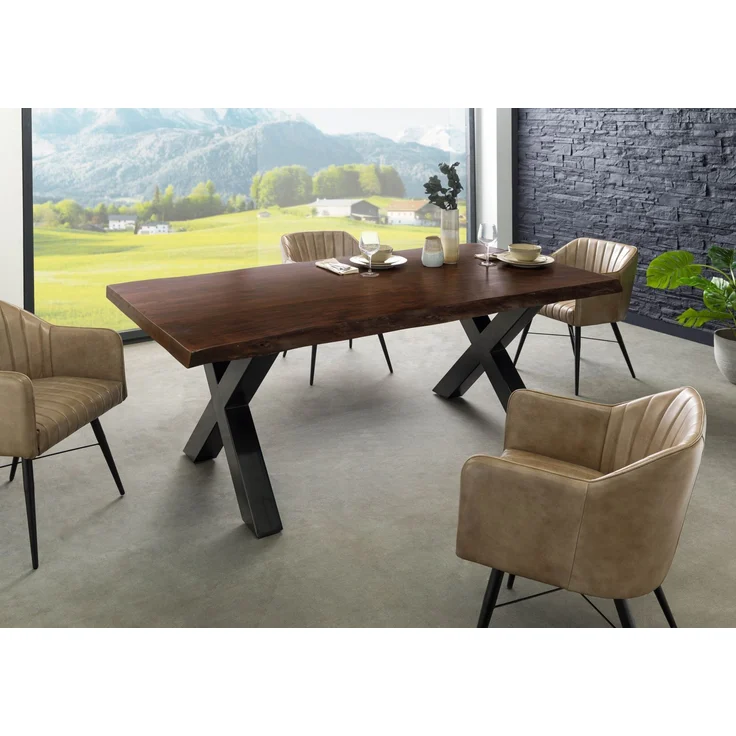 Baumtisch Akazie 220 x 100 x 77 braun lackiert / X-Beine anthrazit glänzend FREEFORM 5 – Bild 3