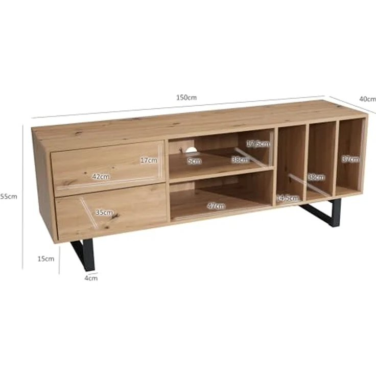 Livetastic Lowboard, Eiche, Holzwerkstoff, 2 Schubladen, 150x55x40 cm, stehend für Wohnzimmer – Bild 3