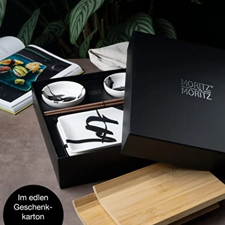Moritz & Moritz Tafelservice Sushi Set 10tlg Pinselschrift Schwarz (8-tlg), 2 Personen, Porzellan, Geschirrset für 2 Personen – Bild 4