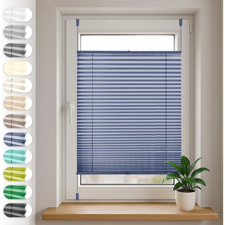 Sonello Plissee Klemmfix ohne Bohren 75x160 cm Blau Faltrollo Plisseerollo Jalousie für Tür & Fenster Blickdicht Sichtschutz Sonnenschutz Fertifplissee Rollo – Bild 1