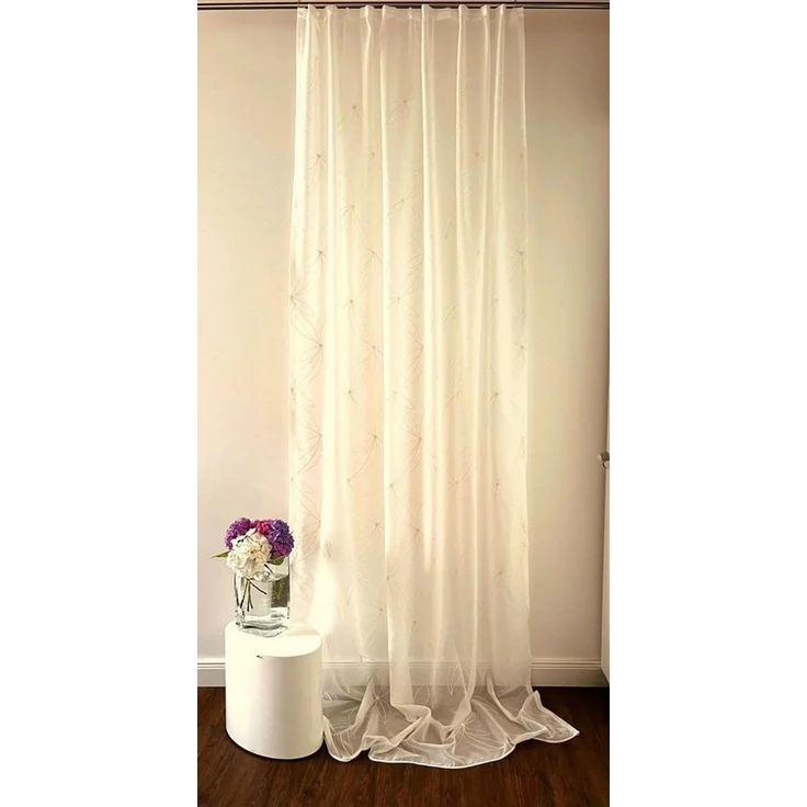 novumfix Gardine Echte Stickerei, natur, dezente Blumen feinste Webware 145x275cm(BxH), Kräuselband, extra lang – Bild 2