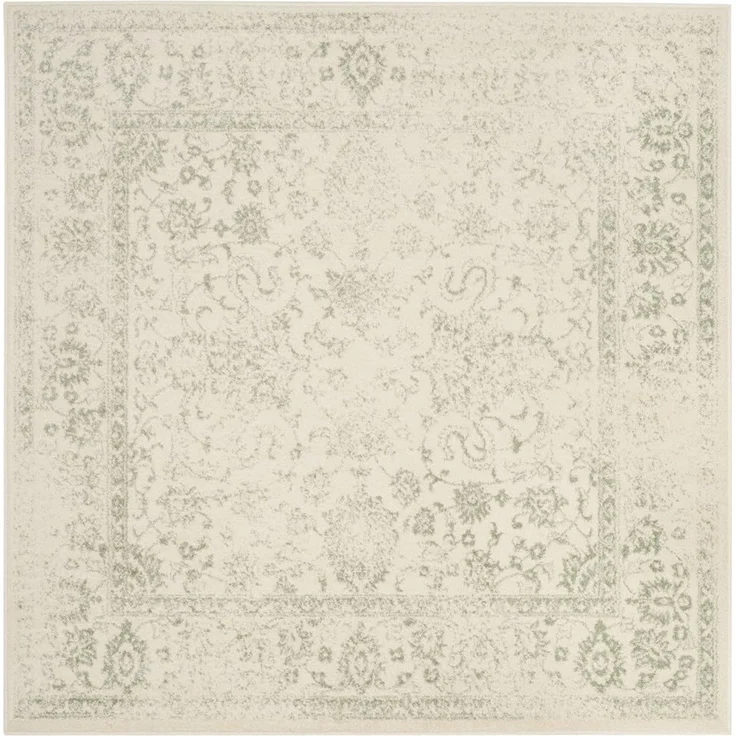 Safavieh Quadratischer Teppich 91 x 91 cm - Adirondack Collection - Transitional Design, Elfenbein & Salbei, Pflegeleichte Synthetikmischung, Ideal für Wohnzimmer, Schlafzimmer, Büro