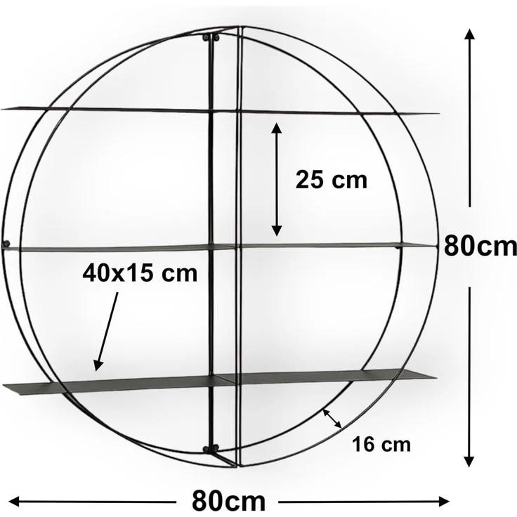 DanDiBo Wandregal Metall Schwarz Rund 96460 Wandmontage 80 cm Modern Wand Wandhalter Regal Wanddeko – Bild 3