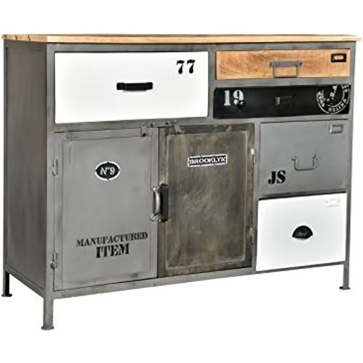 Sideboard Kommode Industrie-Look massivum Pinetown 120x96x45 cm Mango-Holz Metall mehrfarbig Loft-Style Wohnzimmer Flur Vintage