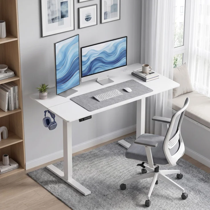 MELAYR, Elektrisch verstellbarer Schreibtisch, 120 x 60 cm, höhenverstellbar, Weiß – Bild 3