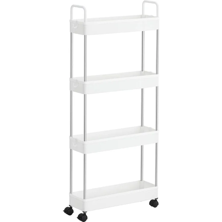 Songmics Rollwagen mit 4 Ebenen, Küchenwagen, Nischenregal auf Rollen, mit Griffen, Küchenregal, Badregal, 40 x 13,5 x 93 cm, weiß KSC018W01