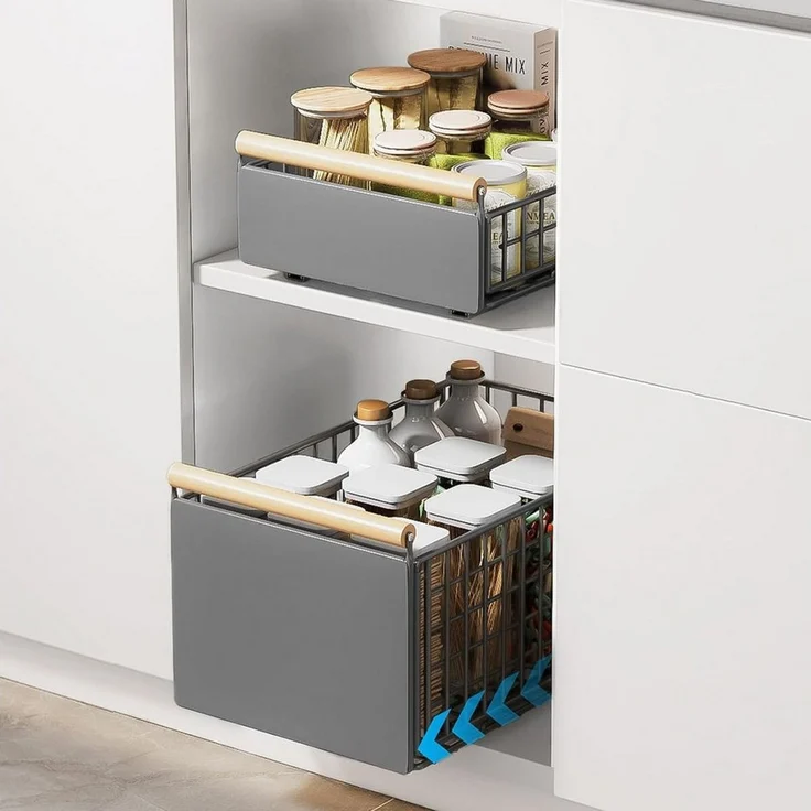LEMLIT Küchenregal 2Pack Faltbarer Ausziehbare Schubladen-Regalaufbewahrung, 2 Packung 2-tlg, 2 Stück Teleskopschublade, Faltbarer Schrank-Organizer für die Küche – Bild 1
