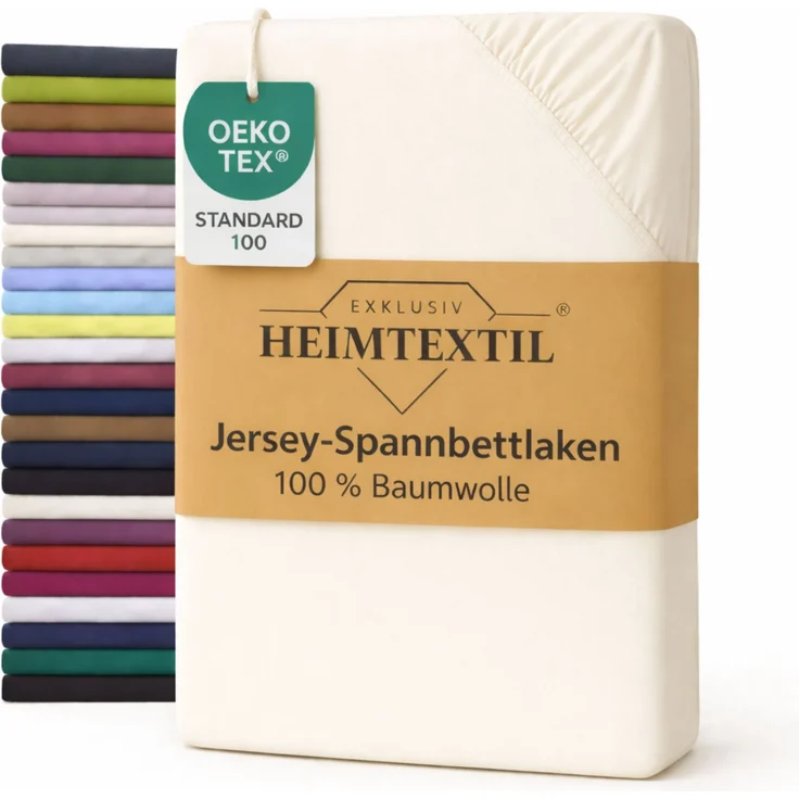 EXKLUSIV HEIMTEXTIL Jersey Spannbettlaken Premium 160 x 200 cm Naturweiss 100% Baumwolle Öko - Tex Zertifiziert Bed-Sheet Bettlaken Spannbetttuch Topper Leinentuch – Bild 1