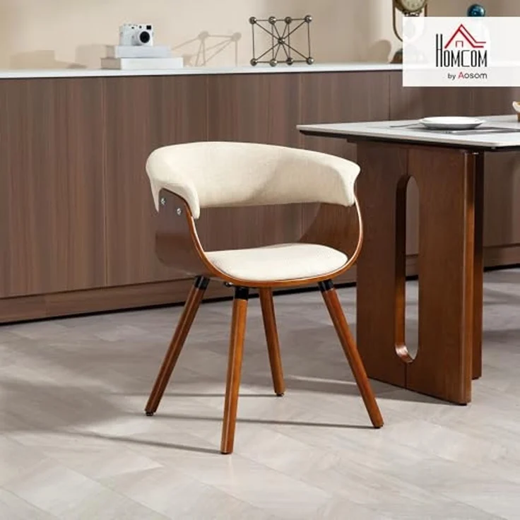 HOMCOM Esszimmerstuhl gepolsterter Küchenstuhl mit geschwungener Rückenlehne (Beinen aus Buchenholz, 1 St), für Esszimmer, Wohnzimmer, Beige – Bild 2