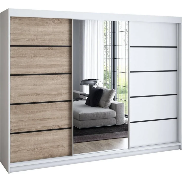 A&J MöbelLand GmbH Schiebetürenschrank VILUNO mit 4 Schubladen und Spiegel (TOP ANGEBOT! Geräumiger Schrank mit einer Breite von 200 cm und Spiegel, ideal zur Aufbewahrung von Kleidung und Accessoires. 4 Schubladen und viel Stauraum. TOP PRODUKT! Wähle... – Bild 5