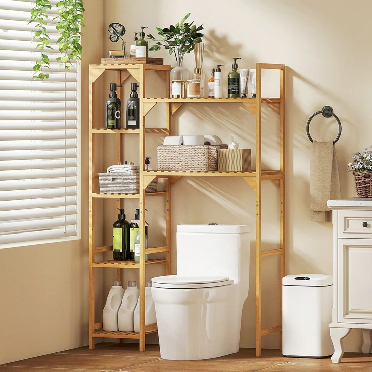 HOMCOM Badregal mit mehrere offene Fächer, Toilettenregal 1-tlg, für Badezimmer, Naturholz, 157 x 40 x 100 cm – Bild 9