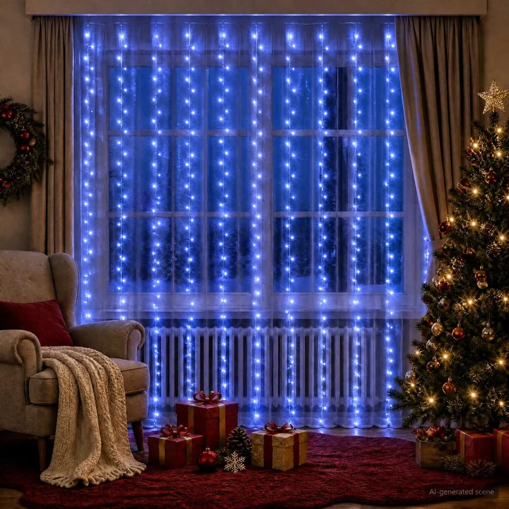 vidaXL Lichtervorhang 300 LEDs Blau 300 x 300 cm 42053489 – Bild 1
