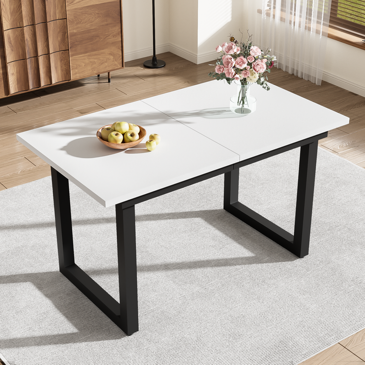 Moderner Esstisch mit Ausziehfunktion und Stahlrohr-Gestell, 80x180x75 cm, Weiß+Schwarz – Bild 3