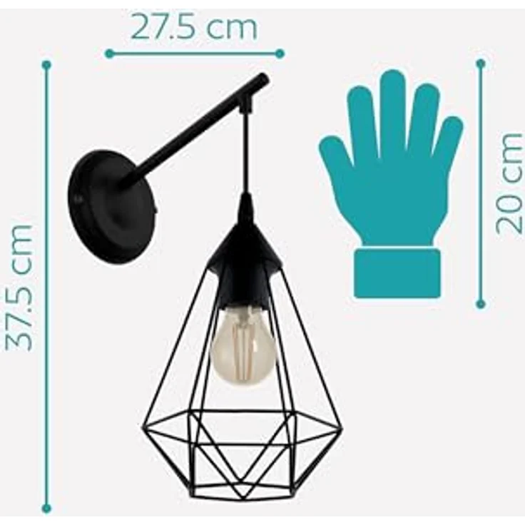Eglo 49081 Wandleuchte TARBES E27 1X40W Stahl schwarz L:15,5cm H:37,5cm dimmbar – Bild 8