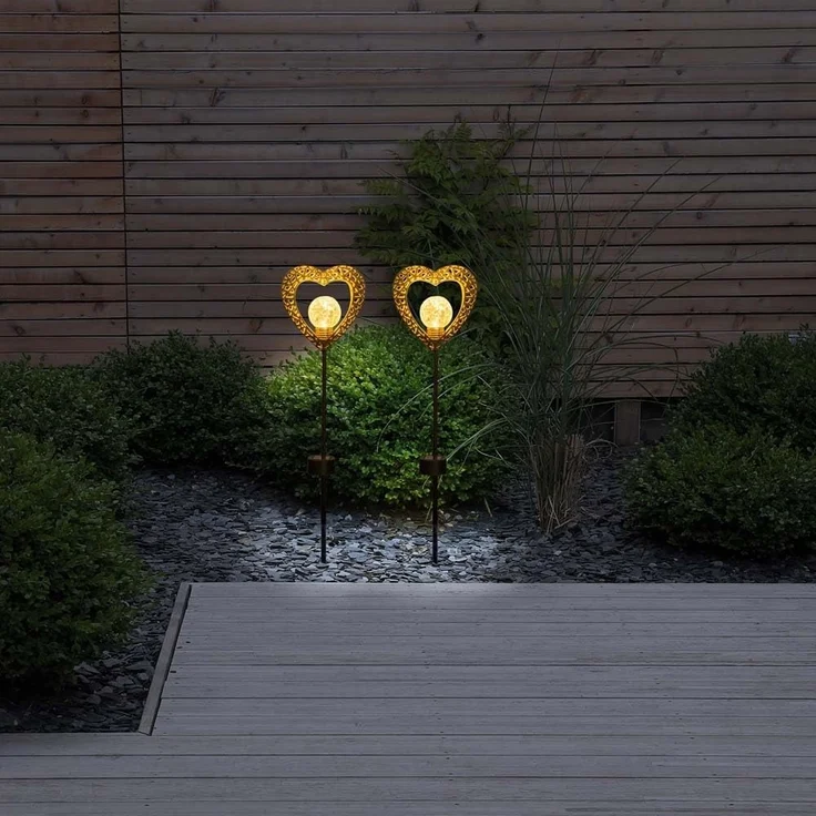 näve LED Solarleuchte Herz, LED fest integriert, Warmweiß, 2er Set, Erdspieß, Höhe: 59cm, LED warmweiß, inkl. Akku – Bild 5