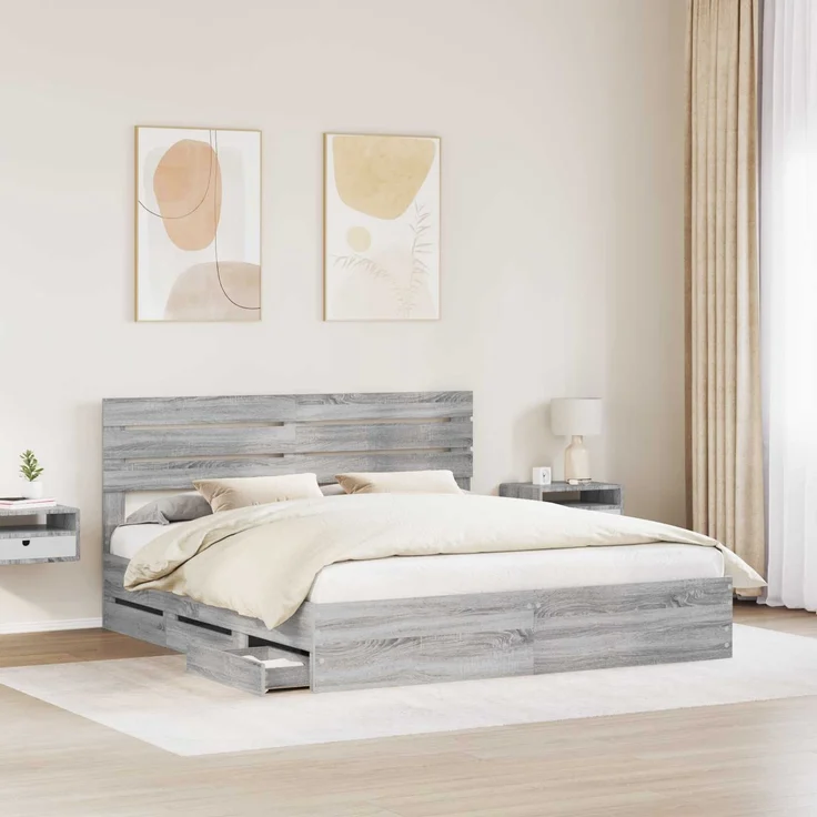 vidaXL Bettrahmen Graues Sonoma 180x200 cm Ingenieurs Holz 3411488 – Bild 2
