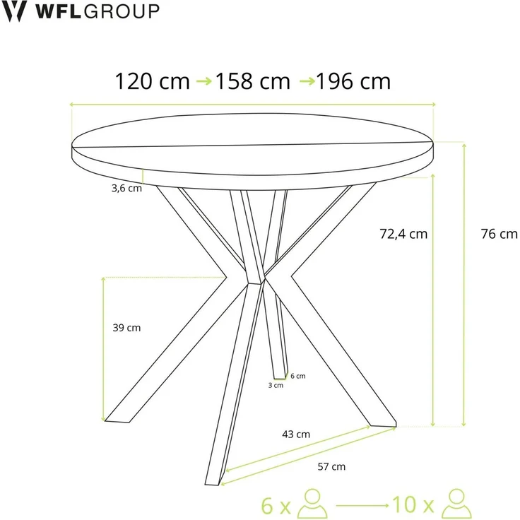 WFL GROUP Esstisch Ross ausziehbar rund industrial mit schwarzen Metallbeinen (MADE IN EU, erhältlich in 3 Größen – 90/100/120 cm ausziehbar auf 170/180/200 cm), platzsparender Tisch in Holzoptik für Küche, Esszimmer oder Wohnzimmer – Bild 2