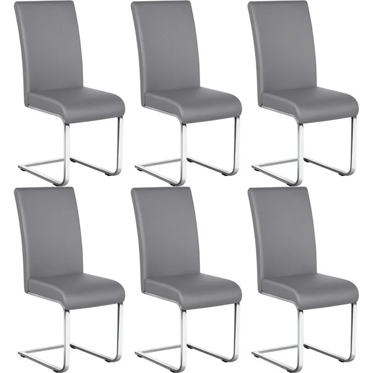 Yaheetech 6er-Set Freischwinger, Kunstleder, Hellgrau, 41,5 x 55 x 103 cm – Bild 1