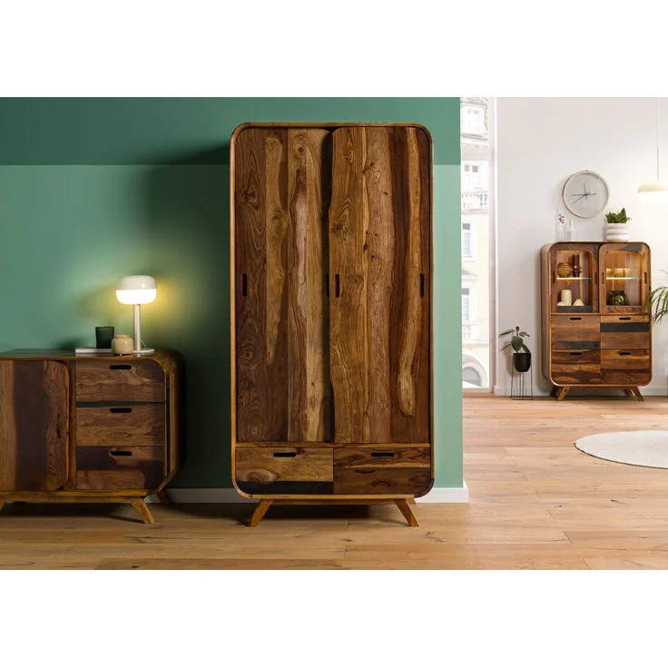 Kleiderschrank Sheesham 90x45x180 dunkelbraun lackiert MAILAND #210 – Bild 9