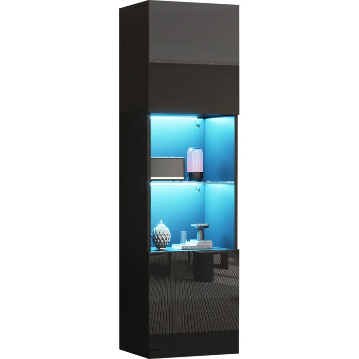 ZUBALIYA Vitrine (45 x 35 x 160 cm), LED - Beleuchtung, Hochglanzoptik, Aufbewahrung für Sammlerstücke, Geschirr und Dekoration, Schwarz – Bild 12
