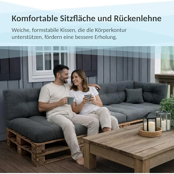 POKAR Palettenkissen Palletenauflagen Palettenpolster Palettensofa Palettenmöbel 8er Set: Sitzkissen 120x80 + Rückenlehne 120x40, Anthrazit – Bild 8