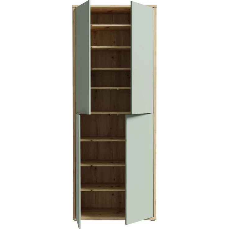 Forte ALICE SPRINGS Schuhschrank 70 80, moderner Flurschrank mit 4 Türen und 8 Einlegeböden, Holzwerkstoff, Salbei / Artisan Eiche Holzdekor, 74,5 cm breit x 191,9 cm hoch x 34,9 cm tief – Bild 4