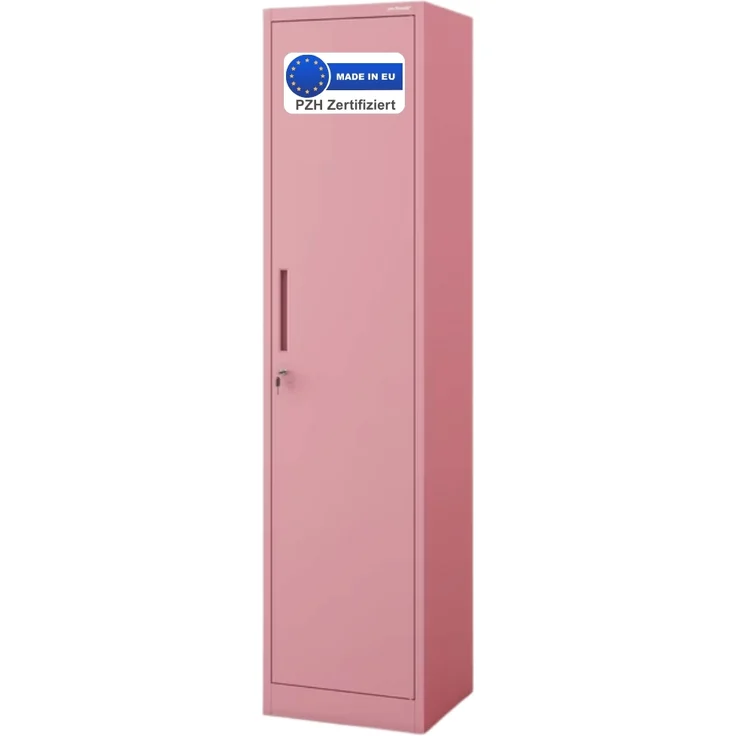 Aktenschrank abschließbar KADO - 5 Ebenen verstellbar, Flügeltüren | Metallschrank Werkstatt Mehrzweckschrank Büroschrank aus Stahl Werkzeugschrank, 185x45x40cm Rosa – Bild 1