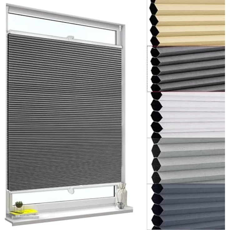 WOLTU Wabenplissee ohne Bohren Verdunklung Thermo Doppelplissee Klemmfix Zweifarbig 105x120 cm Dunkelgrau-weiß, Plissee Faltrollo Sonnen-, Sicht- & Schallschutz, Jalousie Plisseerollo für Fenster & Tür – Bild 2
