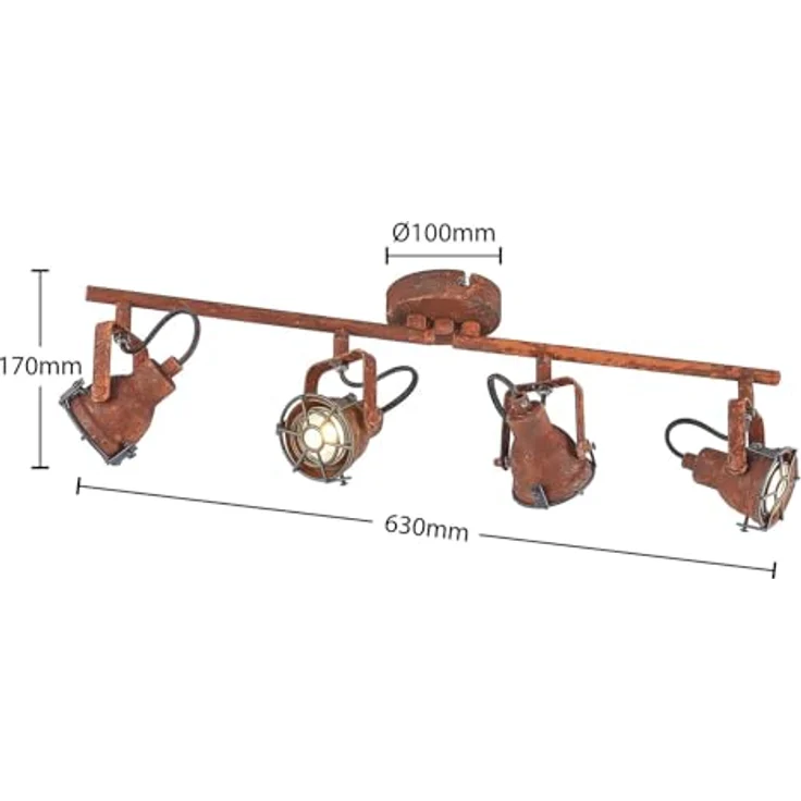 Lindby Strahler Scabra, 4-flammige Deckenlampe in Braun aus Metall, Vintage-Industriell, GU10 Spots für Wohnzimmer und mehr – Bild 5