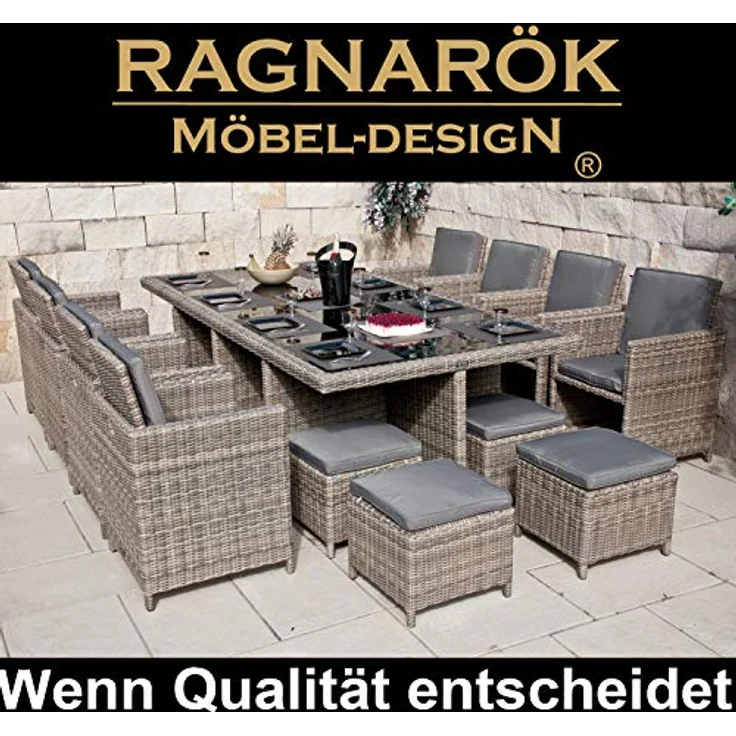 Ragnarök Möbel-Design Garten-Essgruppe Heimdall Esstisch Set 8+4, (Set, Polyrattan, Alu), umklappbare Rückenlehnen, Würfelsystem – Bild 4