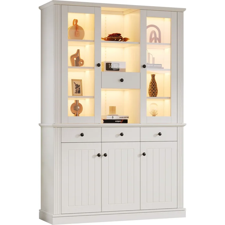 DESVIAE Vitrine Weiß aus MDF/gehärtetem Glas – 119,5x180x40 cm – 4 Schubladen, LED-Beleuchtung – Bild 7