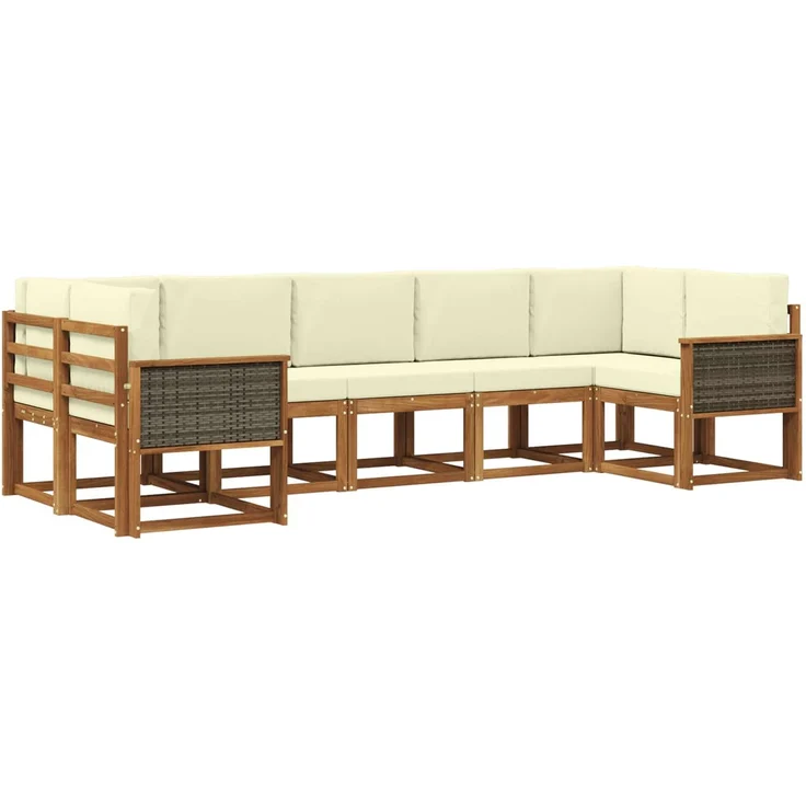 vidaXL Outdoor-Sofagarnitur 7 stk. 7-Sitzer Natur und Creme 3385506 – Bild 2