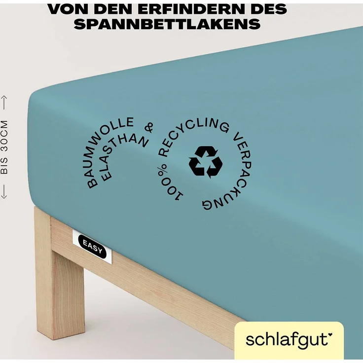 Schlafgut 'Easy' Spannbettlaken, MADE IN GREEN by OEKO-TEX®, Gummizug: rundum, Jersey Elasthan, Petrol Mid, S 90x190cm - 100x220cm – Bild 3