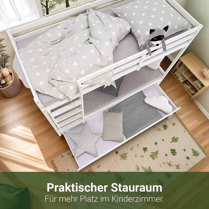 Homestyle4u Etagenbett mit Bettkasten, Kiefernholz weiß, 90x200 cm – Bild 7